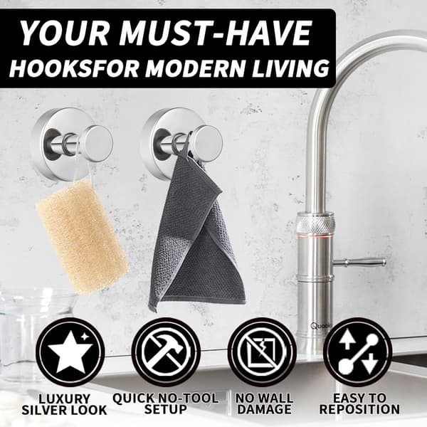 Heavy Duty Suction Cup Hooks, Removable No Drilling Hooks for Shower, Bathroom, and Kitchen Use on Glass, Tile, Mirror for Towels, Robes Chrome Chrome 2 pack