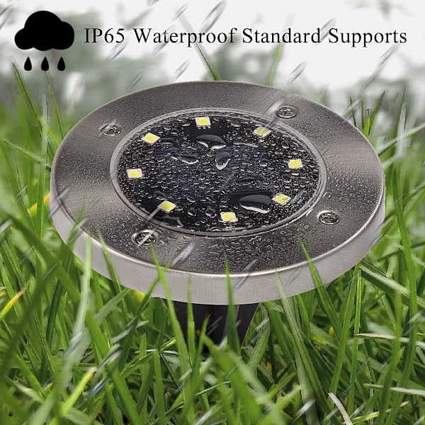 Solpex 12-pakning Solcelle Ground Lights, 8 LED Solcellelamper Utendørs Vanntette Hagelys for Gårdsplass Dekk Plen Terrasse Gangvei
