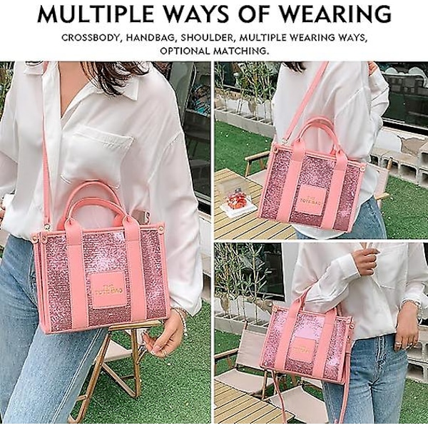 Tote Bag for Kvinner, Skinnende Skinn Tote Bag Trendy Håndvesker Topphåndtak Satchel Skulderveske for Arbeid og Reise