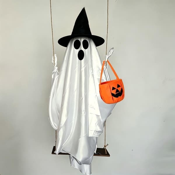 1,5M Hängande Pumpa Gunga Spöke med Trollkarlshatt Halloween Utomhusdekoration (without lights)