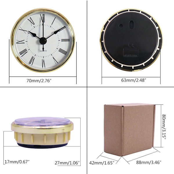2,76 tum/ 70 mm Rund Quartz Klockinsats Guldkanter Romerska Siffror Quartz Urverk för Kök Hem Sovrum Kontor