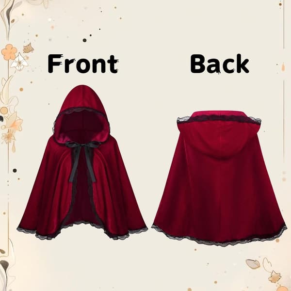 Rødhætte-kappe med fløjlskant til udklædningsfester Rød+fløjlskant Red+velvet edge 60CM