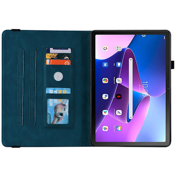 Lenovo Tab M10 Plus (Gen 3) Tablettdeksel med trykt kortspor, stativ og elastisk bånd (Stil B Lenovo Tab M10 Plus (3. generasjon), Blå)