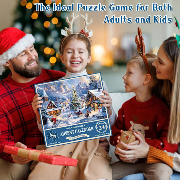 Ny 2024 Adventskalender Pussel med 24 Fack Julnedräkning Snöpussel Kalender