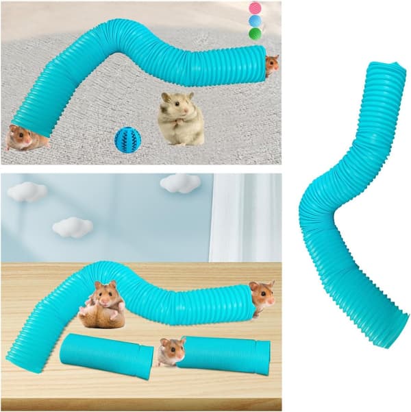 Vikbar Hamstertunnel Träningsleksak För Små Djur Blå 2-pack