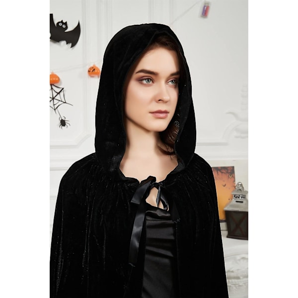 170 cm Sort Hætte Kappe Langt Fløjlskostume Halloween Karneval Jul Maskerade Kjole Voksne Mænd Kvinder