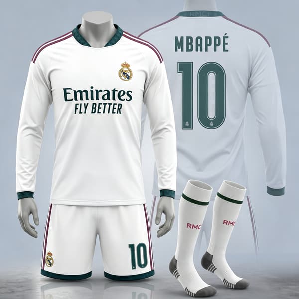 7\" Real Madrid Hjemmebanetrøjesæt Efterår Vinter Langærmet Fodboldudstyr Size 25 #26
