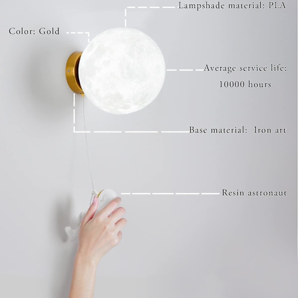 Indendørs Væglampe, 15cm Måne og Astronaut Design, Indendørs LED Væglampe (Gratis Pære G9*1)