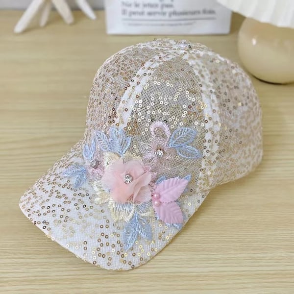 Hatte dame duckbill cap high-end ansigt lille koreansk sommer baseball cap forår og sommer solhat ny solhat mænd Snowflake flower【white】
