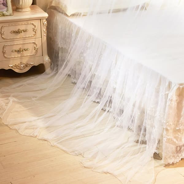 Breathable Round Lace Mosquito Net, Princess Style, Bed Canopy (White)
