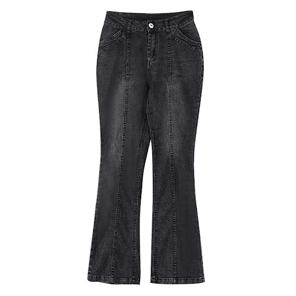 Lågskurna utsvängda jeans för damer, stretchiga denimbyxor, bootcut, svart svart
