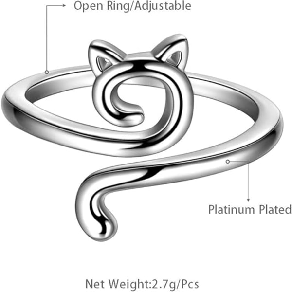 Söt katt justerbar ring S925 katt söt mjau stjärna silverring öppen glänsande Härlig C