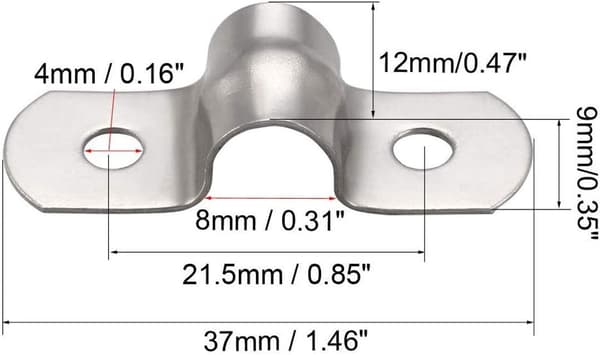 50 stk 8mm U-rør 304 Rustfritt Stål Klemme Stiv Rørklemme U-formet