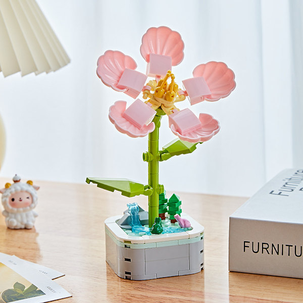 Rakennuspalikat Kukat Säilötyt kukat Ruusut Ystävänpäivälahja Kimppu Kokoamislelut 103-D1-Pot Bouquet-Pink Peach