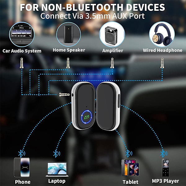 Bluetooth 5.0 -auton vastaanotin, aktiivinen melunvaimennus, Bluetooth Aux -sovitin autoon, kotiin, langaton