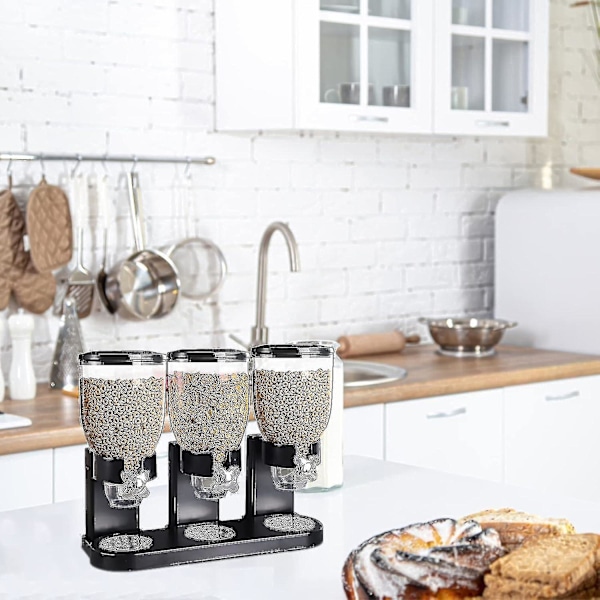 Trippel Matdispenser Torr Matdispenser Flingdispenser Förvaringsbehållare för Köksbänken För Godis Nötter Och Granola SnackBY Black
