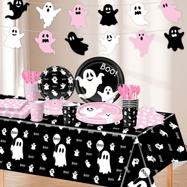 Halloweenfest Servisset Papperstallrikar Muggar Duk Engångs Spökdekoration 10 straws