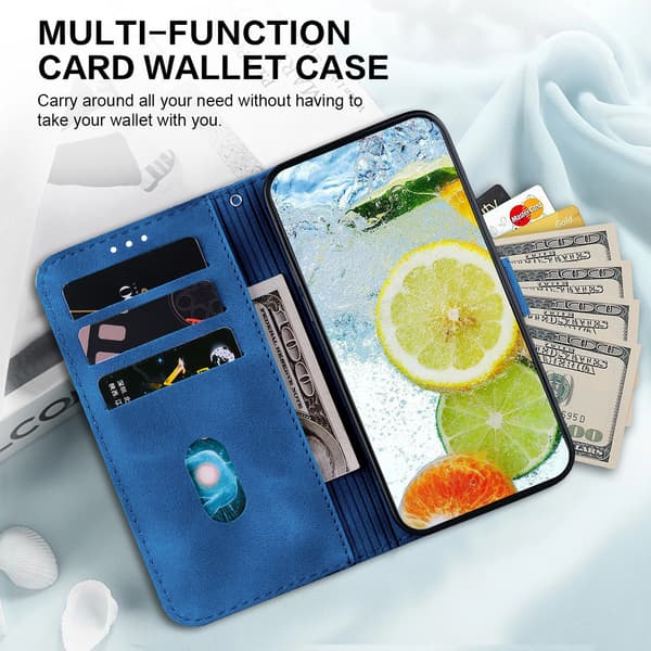Double 8-format relief bracket card holder wallet case suitable for iPhone 7/iPhone 8/SE (2020), made of PU leather material Blue