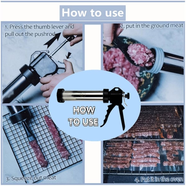 Pølsemager Jerky Shooter Aluminiumlegering Jerky Gun med 2 forskellige påfyldningsdyser til Beef Jerky Fans Gaver