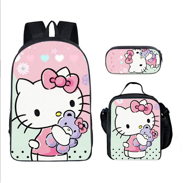 Tecknad Kuromi tredelat set Cinnamon dog KT katt tecknad grund- och gymnasieelever skolväska barnryggsäck 30 Backpack