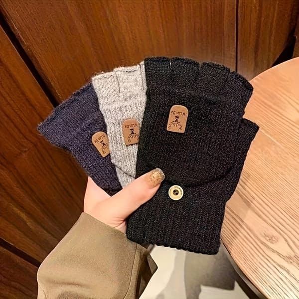 1 par cashmere clamshell-handsker til mænd og kvinder - varme strikkede halvfinger-touchscreen-handsker med elastisk pasform, maskinvaskbare, ideelle til cykling Deep Gray