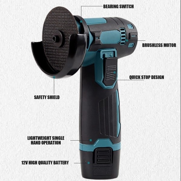 12V batteridriven vinkelslip kapmaskin 2x batterier BL MOTOR slipmaskin Flex 3-tums skivor 1st 3-tums skivor 1st