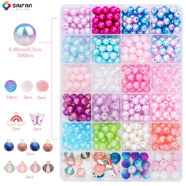 Fargerikt perlearmbånd med havtema DIY perleblandingssett Smykkesett 48-grid beaded set