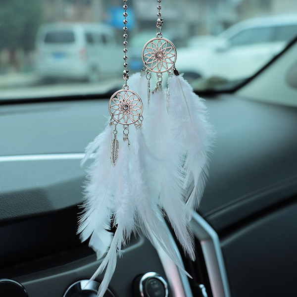 Luova auton riipus sulka unisieppari taustapeili auton koriste riippuva auton sisätilan riipus White feather dream catcher