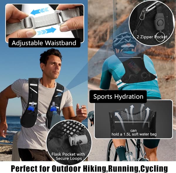 Reflekterende løbevest med drikkeholder, funktionel hydreringsvest til trailløb, maraton, tilbehør