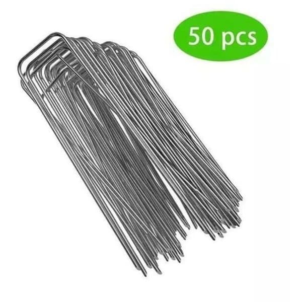 Set med 50 galvaniserade stålfixeringspinnar för ogräsduk - 200x40mm - Ø2,5mm