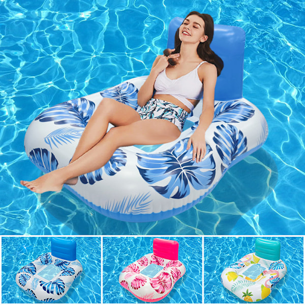 Ny uppblåsbar flytande rad utomhus hopfällbar ryggstöds klämma nät flytande säng vatten uppblåsbara tillbehör loungestol flytande säng Blue floating row of leaf seats EU patent CE certification