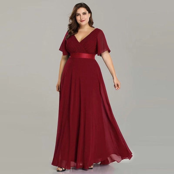 Lång balklänning - Cornelia, vinröd; vacker kortärmad lång kväll/festklänning Festklänning Claret L