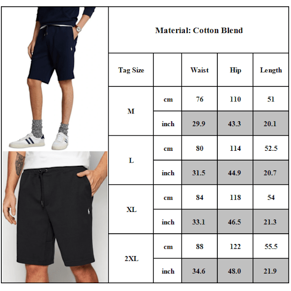 PoloRalphLauren Herre Shorts Sommer Løse Bomulls Sports Casual Strand Shorts Svart Black XL