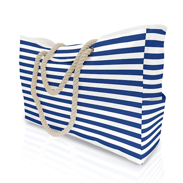 Strandtasker til kvinder Ekstra Stor Strandtaske Sandtæt Sød Strandtaske Lærredspooltaske med Indvendige Lommer Blå 56x38cm