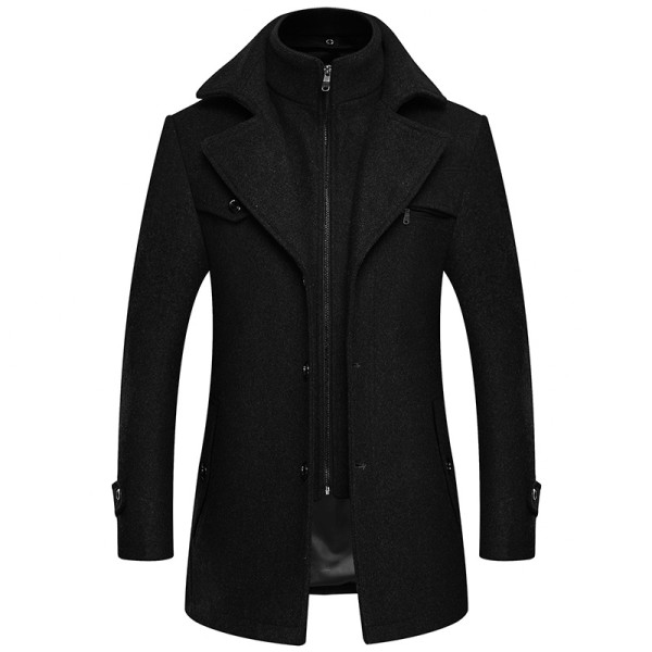 Slim Trench Coat i ylle för män - Höst/vinter - Plus Size & Tjock Black 4Xl