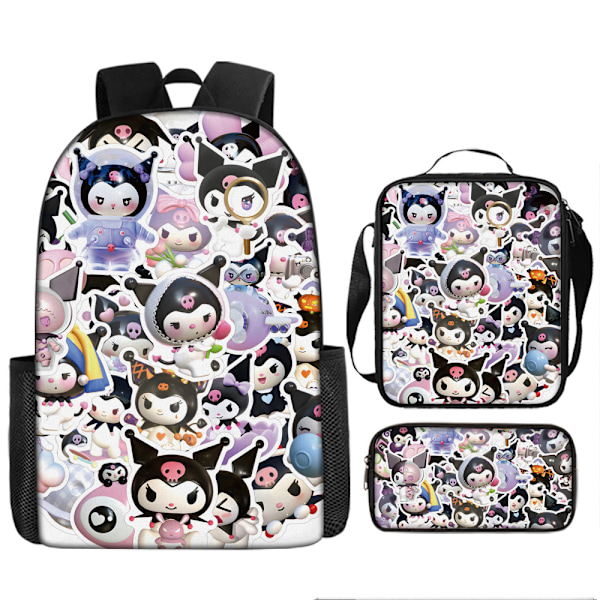 Tecknad Kuromi tredelat set Cinnamon dog KT katt tecknad grund- och gymnasieelever skolväska barnryggsäck 10 Backpack