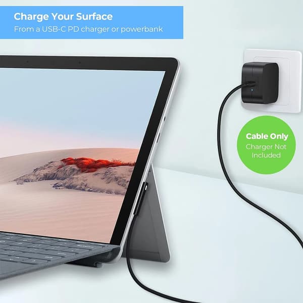 15V 3A Typ C Virtalaturi Adapteri USB C PD Latauskaapeli Microsoft Surface Pro 8/7/6/5/4/3 Laptop Book 3/2/1 GO Musta 1,5m
