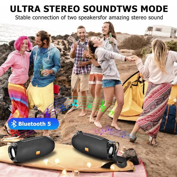 Bærbar Bluetooth-høyttaler for utendørs bruk - Vanntett trådløs høyttaler - Bluetooth 5.0 for kraftig lyd - Under