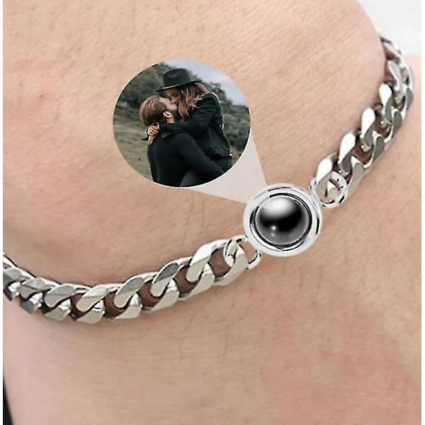 Personlige fotoarmbånd for kvinner og menn med projeksjon av bilde (sølv)