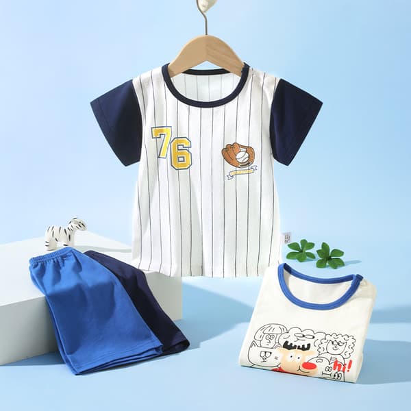 Nytt kortermet sommersett i bomull, tynn stil, for gutter og Cake Bear 80cm