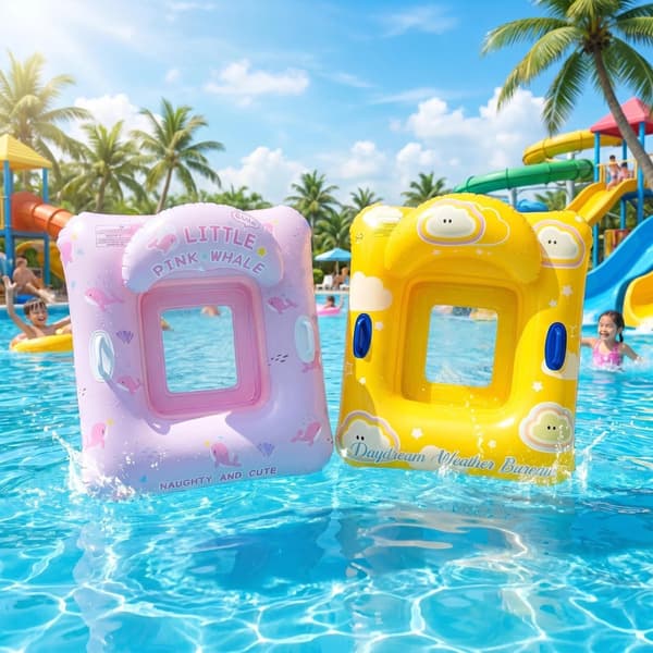 Retro blommig nätflotte med handtag uppblåsbar vilstol, Pink whale floating window square