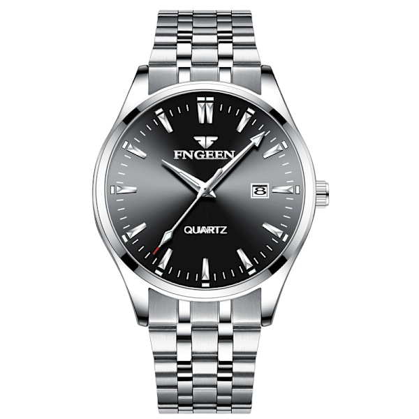 Herre Business Quartz Klokke, Analog Vanntett Selvlysende Dato Casual Armbåndsur A-Black