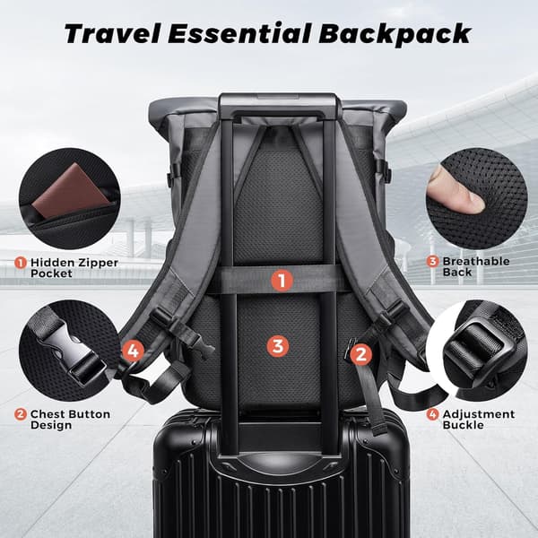 Stilfuld Skolerygsæk til Mænd og Kvinder Stor Kapacitet 30L Grå Daypack til Studerende og Kontoransatte 28x15x50cm