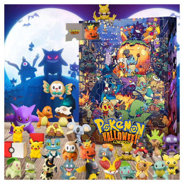 24 Ruter Halloween-kalender Blind Box Ornament Kreativ Nedtellingskalender Blind Box for Barn Voksne Halloweenfest Leke Pokemon