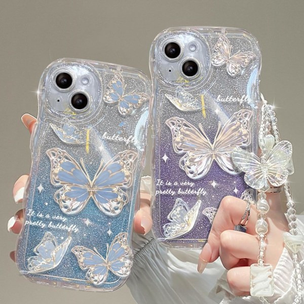 Yhteensopiva iPhone-puhelimien kanssa naisille/tytöille, söpö perhonen glitter bling rannekorulla, naarmuuntumaton iskunkestävä kuori iPhonelle, violetti rannekorulla Purpl Purple iPhone xr