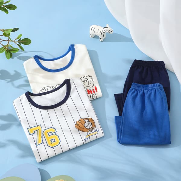 Nytt kortermet sommersett i bomull, tynn stil, for gutter og Cake Bear 80cm