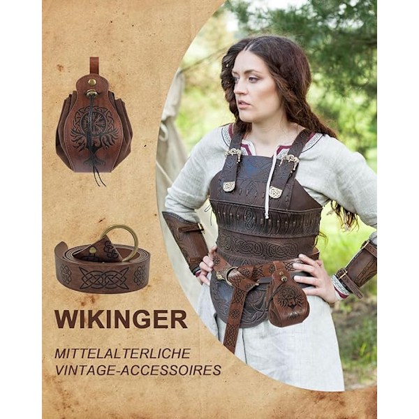 Viking-inspirert middelalderbelte med pose for Halloween-kostymer Black 3