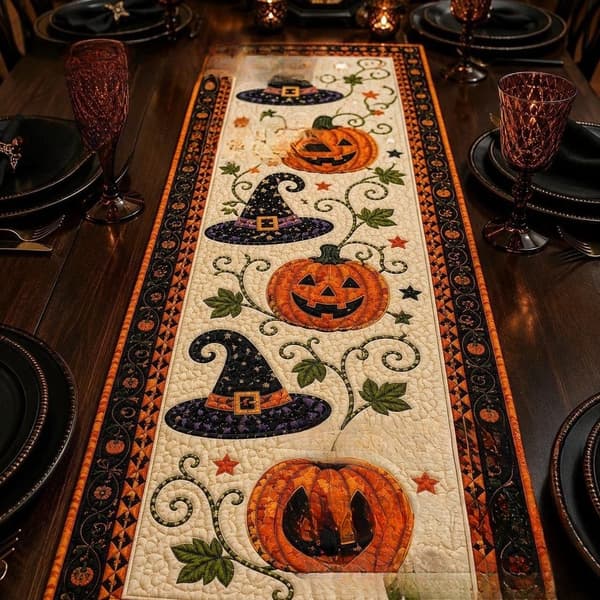 Sæt med borddekorationer til efterår og Halloween 35x120cm Autumn Halloween Tablecloth - B