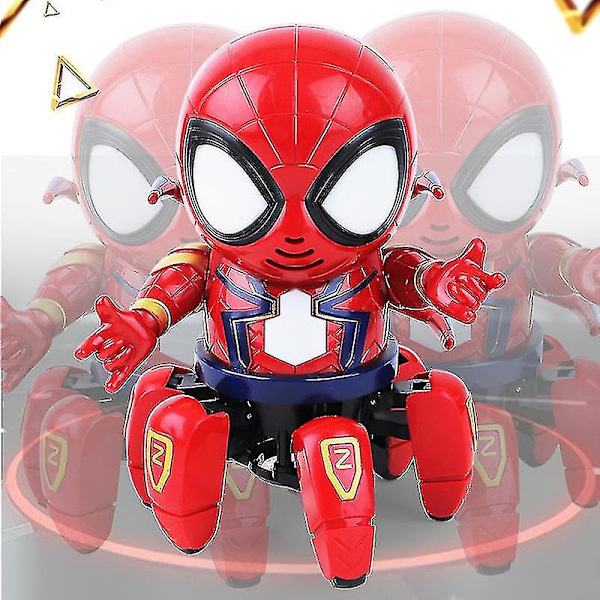 Spider-Man Robot med Ljus och Musik, Spindelbensdesign med Viftande Armar, Musikalisk Leksak Red