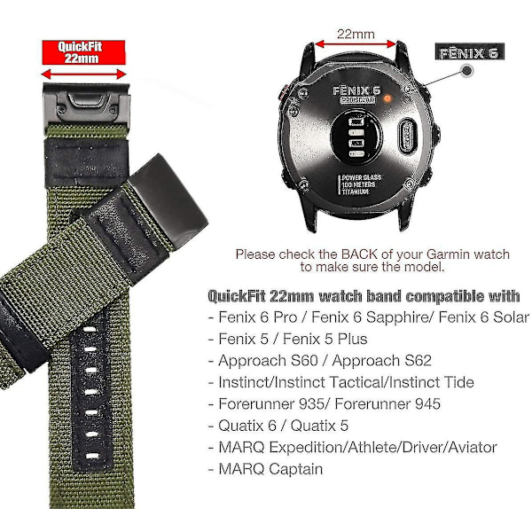 22 mm nylonrem passer til Garmin Fenix 5/fenix 6 (grøn)
